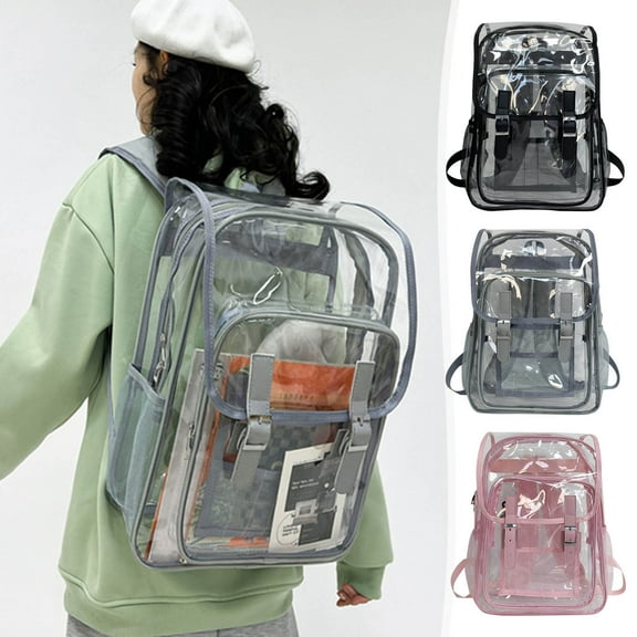 Heavy Duty Clear Backpack, Large Laptop Compartment Plastic Bookbag, High-Impact Plastic, Secure Laptop Storage, Easy Access Pocket, Modern Design, Student Use, School & Stadium Carry TOPLIU