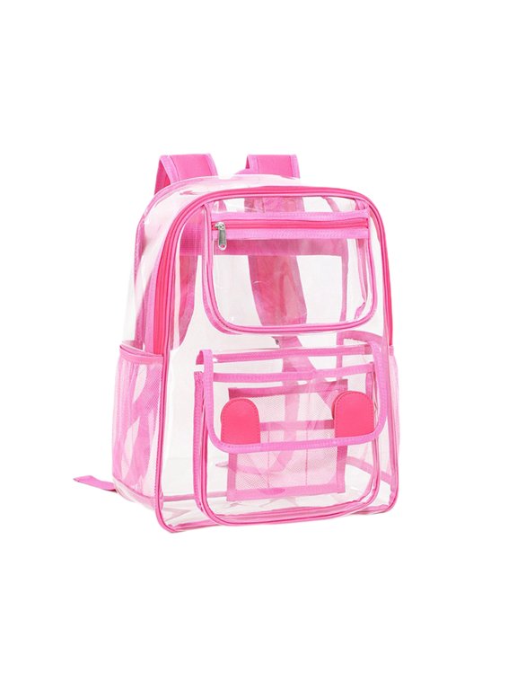 Heavy Duty Clear Backpack Stadium Security Approved Mini Gym Drawstring Bag(Pink)