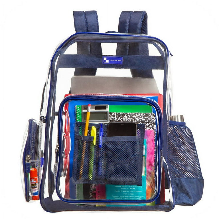 Heavy Duty Clear Backpack with Mesh Organizer Clear Bookbag Medium Blue
