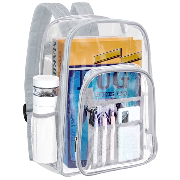 KOITHOT Heavy Duty Clear Backpacks Large Capacity Transparent Waterproof Backpacks for School Stadium College,Gray