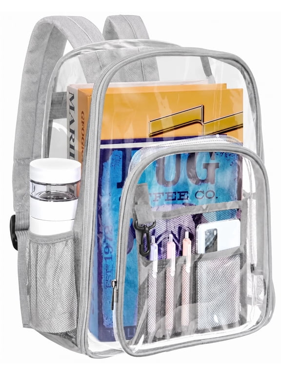 Heavy Duty Clear Backpacks Large Capacity Transparent Waterproof Backpacks for School Stadium College,Gray