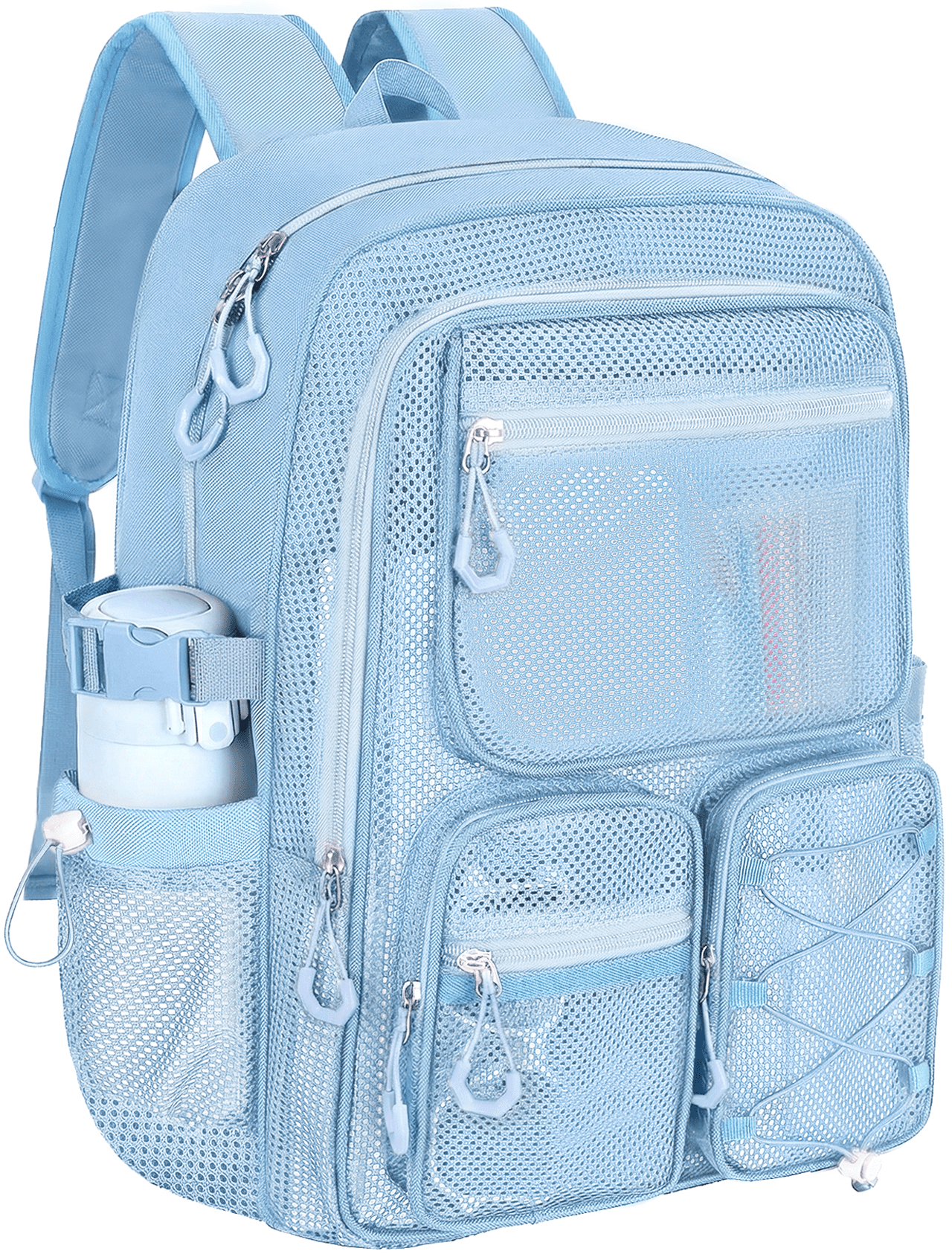 KOITHOT Mesh Backpack Heavy Duty, Stadium Approved Multi-Pocket Beach Backpacks for Adults, See Through Transparent Mesh Bookbag for School & Travel(Blue)