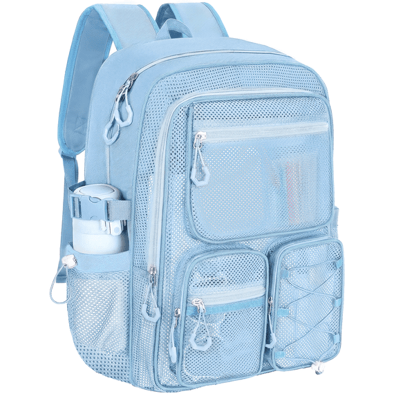 KOITHOT Mesh Backpack Heavy Duty, Stadium Approved Multi-Pocket Beach Backpacks for Adults, See Through Transparent Mesh Bookbag for School & Travel(Blue)