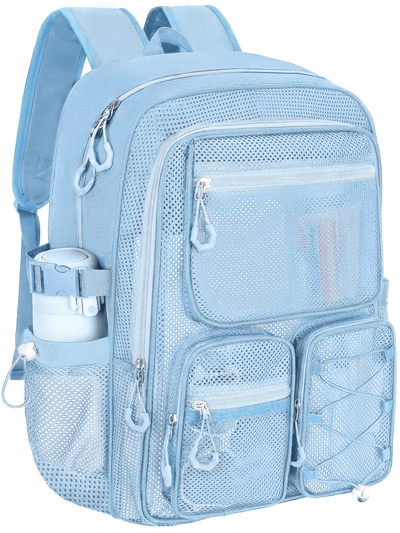 Mesh Backpack Heavy Duty, Stadium Approved Multi-Pocket Beach Backpacks for Adults, See Through Transparent Mesh Bookbag for School & Travel(Blue)