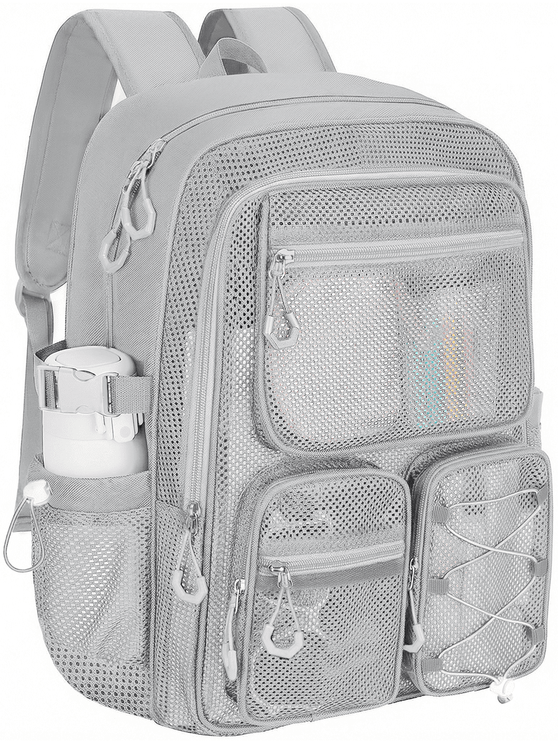 KOITHOT, Mesh Backpack, Gray, Heavy Duty Multi-Pocket Stadium