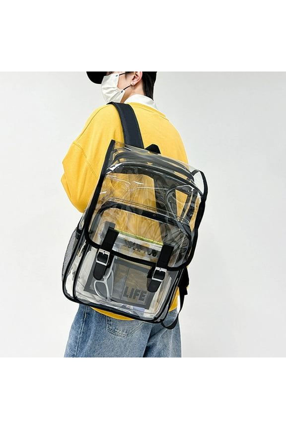 Heavy Duty Clear PVC Backpack - Large 17.7" Laptop Compartment, Stadium Security Approved Bookbag for School, Sports Events, Concerts