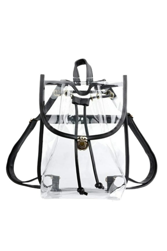 Heavy Duty Clear PVC Backpack, Stadium Security Approved Mini Backpack, Drawstring Flap Double Closure Bag, Adjustable Strap Gym Bag, Transparent Backpack for Concerts Sports and Gym