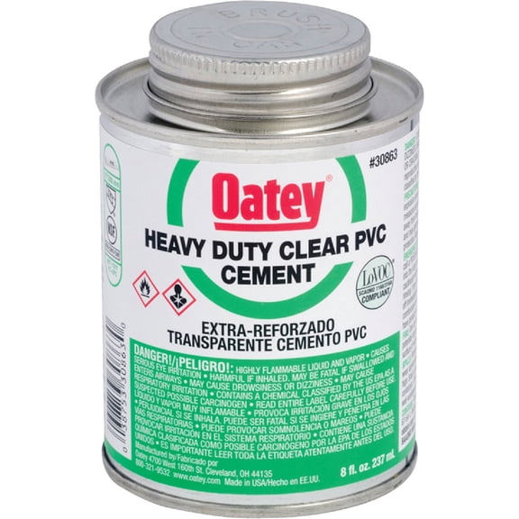 Oatey Heavy-Duty PVC Cement, Clear - Heavy Duty Adhesive - 8 fl oz  Residential Use, Standard Application