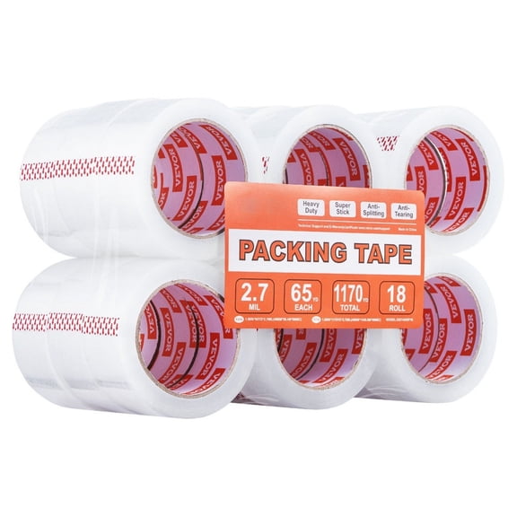 Heavy Duty Clear Packing Tape - 18 Rolls, 65 Yards Per Roll (2.7 Mil Thick) - Strong Adhesive Shipping Tape for Boxes, Moving & Packaging - Crystal Clear, Weather Resistant