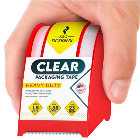 Packing Tape with Dispenser Heavy Duty Clear Packaging Shipping Tape Refill - 1.88" Wide x 23 Yards x 1.5" Inch Core 1 Roll