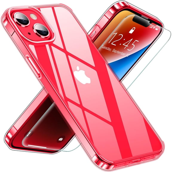Heavy Duty Clear Phone Case Designed for Apple iPhone 13 Mini Transparent Case with 1 Tempered Glass Screen Protector, Shockproof Dropproof Slim Clear Case for Apple iPhone 13 Mini