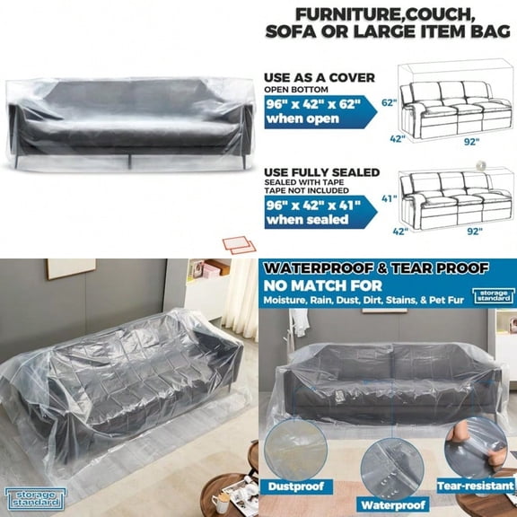 Heavy-Duty Clear Plastic Furniture Covers for Moving, Waterproof and Dustproof Couch Protector, Extra Large Furniture Wrap Bag for Renovation, Storage and Furniture Protection