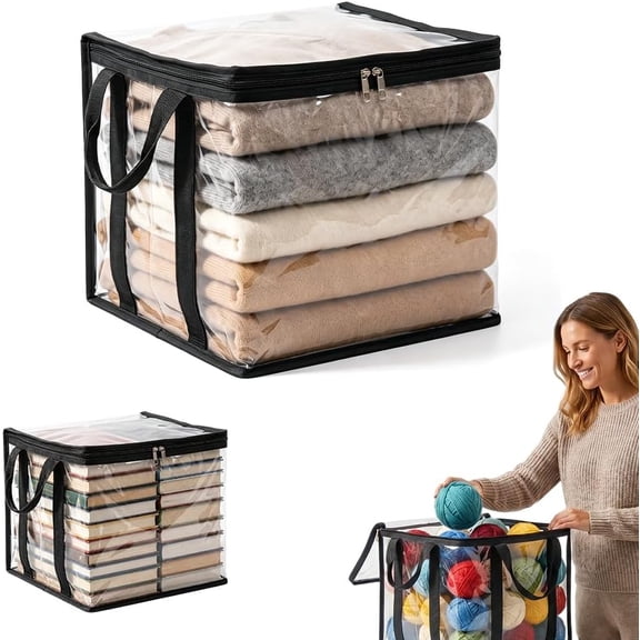 Heavy Duty Clear Plastic Storage Bag with Lid Handle Zipper for Clothes, Large, Stackable, Foldable, for College Dorm and Home Organization