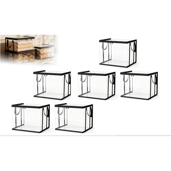 Large Clear Thick Plastic Storage Box with Hinged Lid, Collapsible Clear Bins with Lids for Clothes, Closet Organization, Moving Supplies, Bedroom, Dorm, Garage