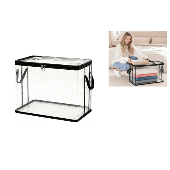 Heavy Duty Clear Plastic Storage Organizer with Hinged Cover, Multipurpose Container for Home Camping Travel Storage