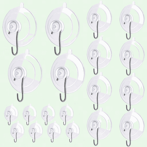 Heavy Duty Clear Plastic Suction Hooks, Set of 20, Multi-Purpose Suction Cup Hooks for Kitchen Bathroom Shower Wall Window Glass Door