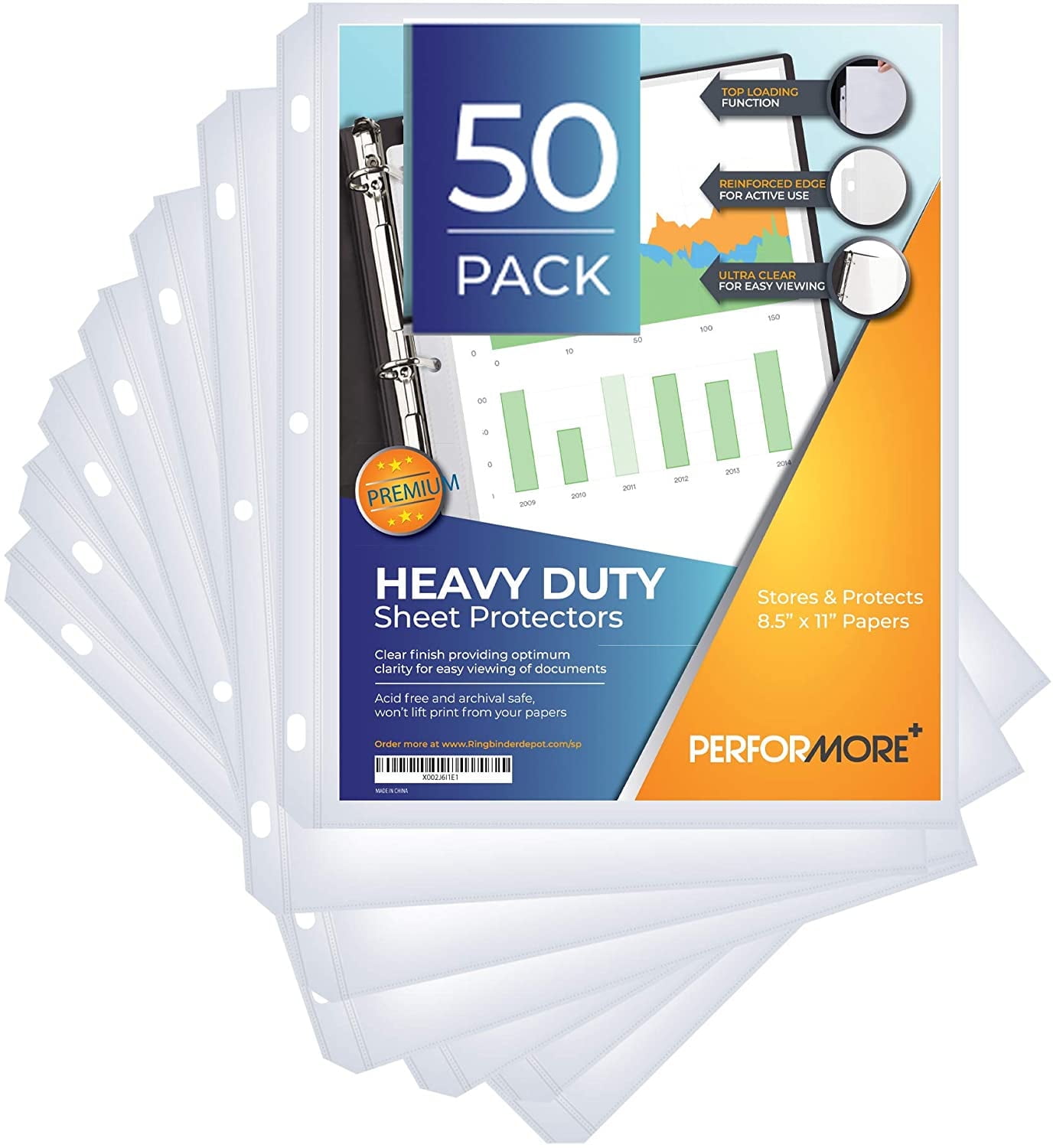 Heavy Duty Clear Sheet Protectors - 50 Pack, Reinforced Holes, 8.5 x 11 Inches, Acid Free/Archival Safe