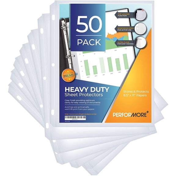 Heavy Duty Clear Sheet Protectors - 50 Pack, Reinforced Holes, 8.5 x 11 Inches, Acid Free/Archival Safe