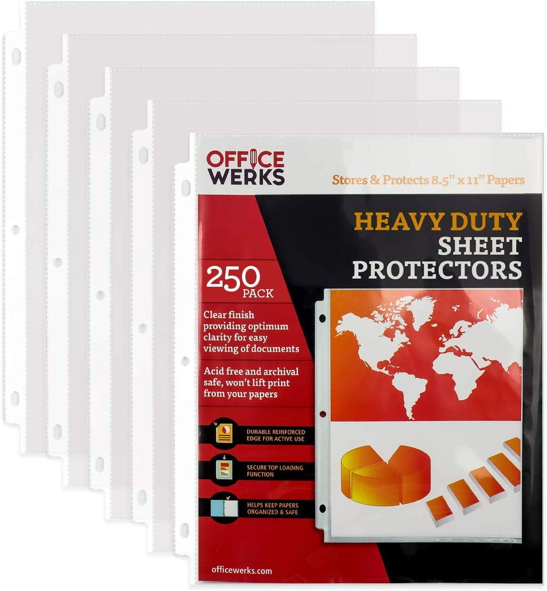 Heavy Duty Clear Sheet Protectors, 8.5" x 11", 250 Pack, Top Load