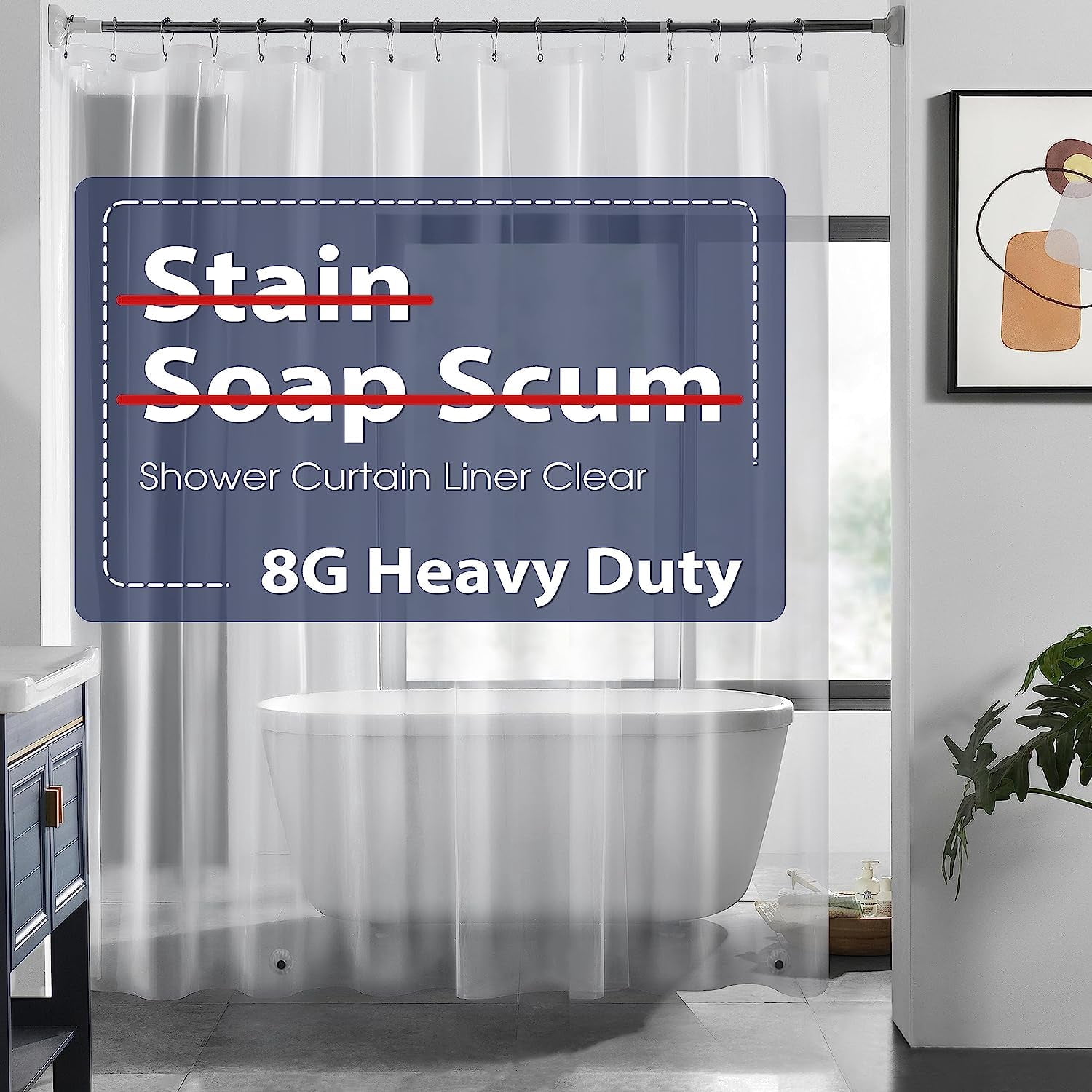 Heavy Duty Clear Shower Curtain Liner, 72X72 Lightweight 3 Pieces ...