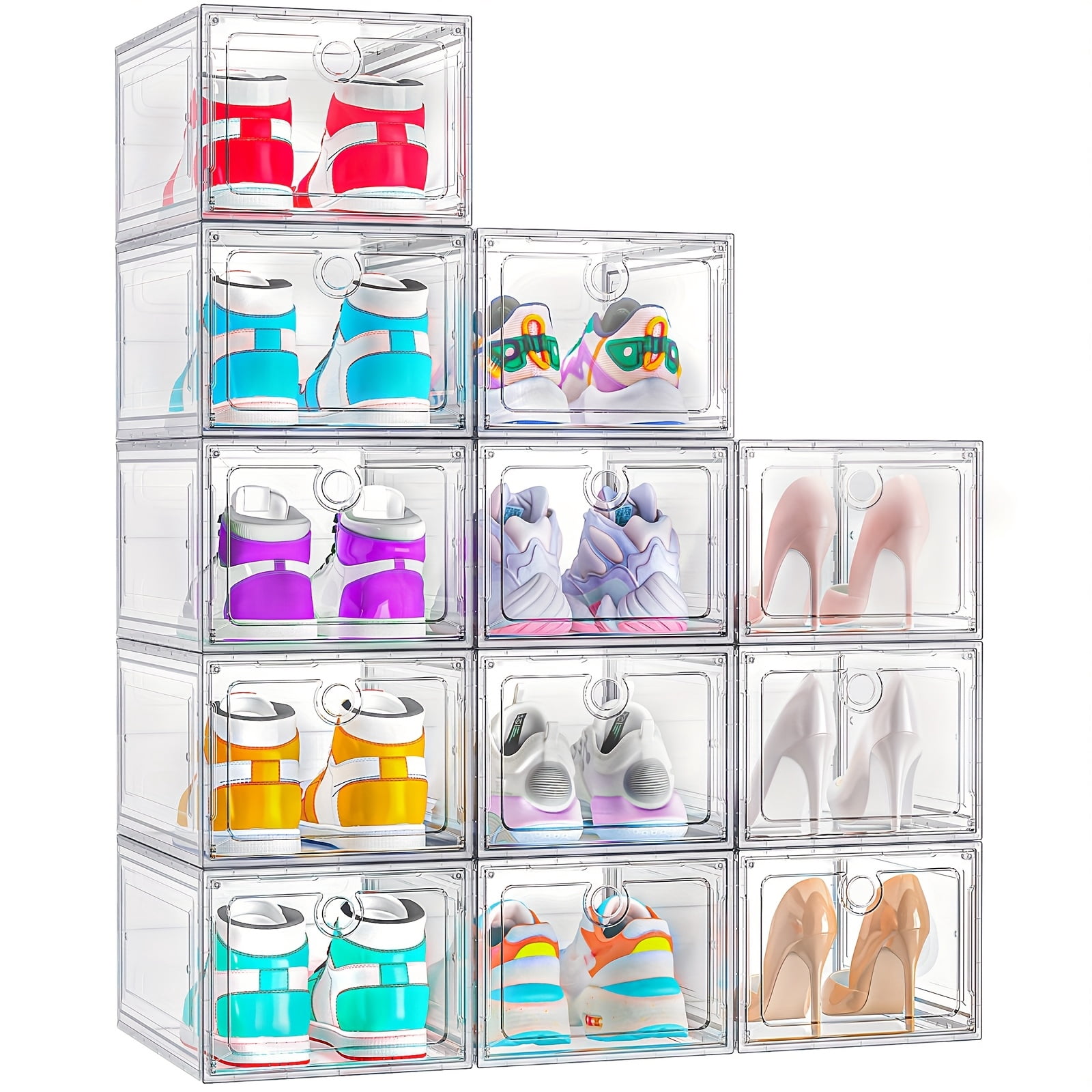 Lockable Shoe Rack Heavy-Duty Clear Stackable Foldable Shoe Cabinet with Magnetic Door ...