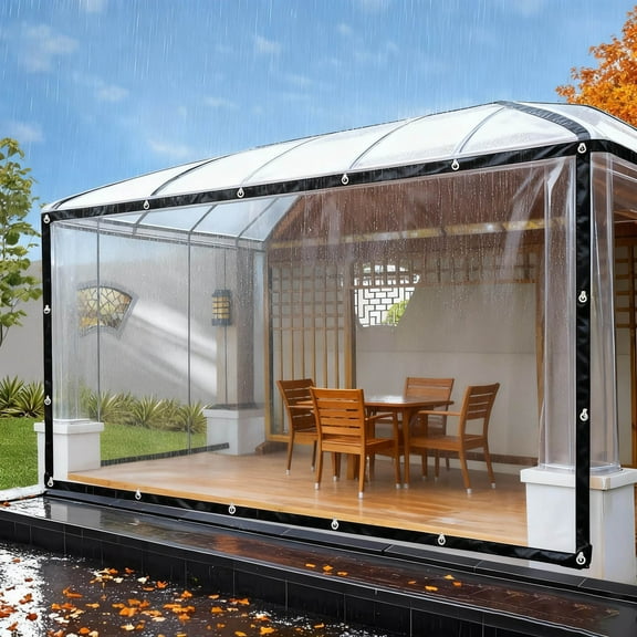 Heavy Duty Clear Tarp Waterproof Cover, Transparent Tarpaulin with Grommets and Reinforced Edges, Windproof Insulated Winter Protective Cover for Outdoor Vehicles, Patio, Porch, Balcony, Greenhouse