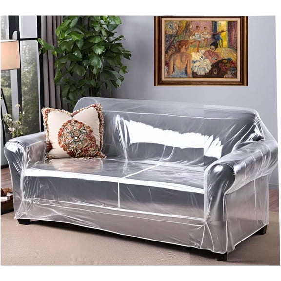 Heavy Duty Clear Vinyl 2-Seat Sofa Cover for Cats, Dogs - Waterproof, Stain & Dust Protector - Moving & Storage Slipcover