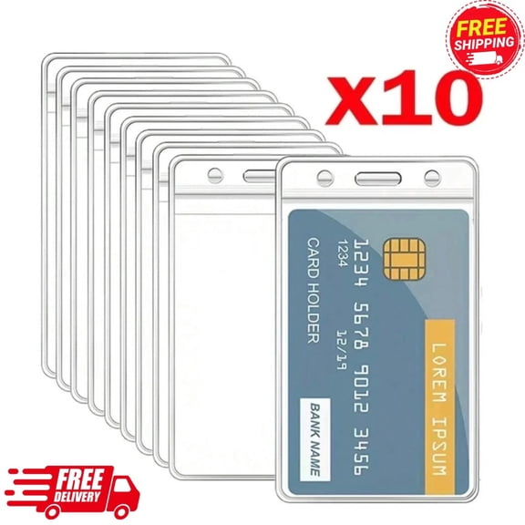 Heavy Duty Clear Waterproof ID Card Holders, 10 Pack Resealable PVC Badge Protectors for Lanyards, Work Badges, Student IDs, Nurse Credentials