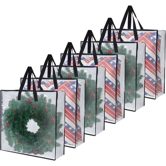 Heavy-Duty Clear Wreath Storage Bag & Sturdy Moving Box Alternative 26 Inch Large Capacity Container with Zipper for Christmas Decorations, Seasonal Wreaths, Clothes, Bedding,Gift (6-Pack)