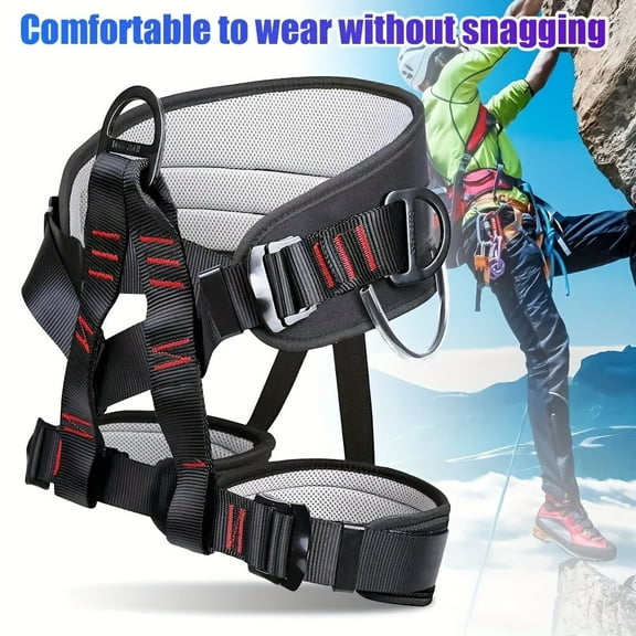 Heavy-Duty Climbing Harness with Adjustable Waist & Leg Straps, Durable Polyester Safety Gear for Outdoor Adventures, Roofing, Rappelling, and Construction - Black, Adjustable Climbing Harness