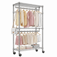 thumbnail image 1 of Heavy Duty Closet Garment Rack,3-Tier Adjustable Metal Freestanding Clothes Rack with 2 Rods and Side Hooks,Wheels,15.7" D x 29.5" W x 74.5" H,Chrome, 1 of 7