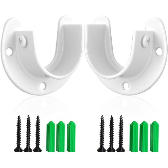 Allio Heavy Duty Closet Rod Bracket - 2 Pack Stainless Steel U-Shaped Flange Sockets for 1-1/2" Rods, Rust-Proof Wall Mount Brackets with Screws & Anchors, Kitchen/Bathroom/Balcony Organizer(White)