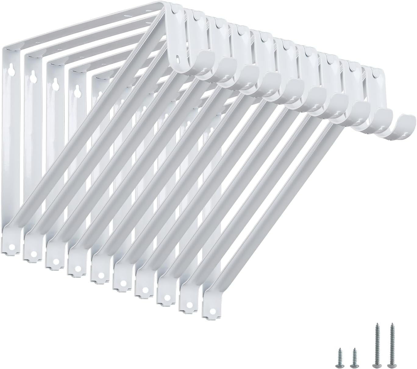 6-Pack Heavy Duty Closet Rod Brackets - White Steel Shelf Supports For Indoor/Outdoor Use