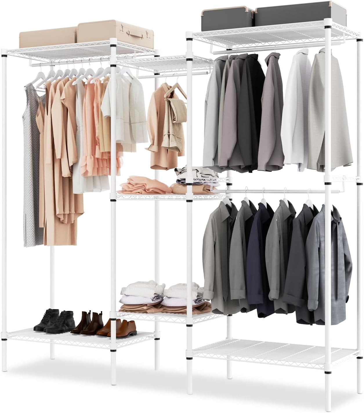 Heavy Duty Closet Wardrobe Clothes Rack with Adjustable Wire Storage ...