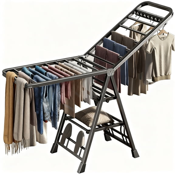 Heavy Duty Clothes Drying Rack Foldable with Wheels, 71'' Extra-Thick Metal Laundry Dryer Stand, 27 Rods Free-Standing for Indoor/Outdoor Windproof Use