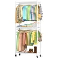 thumbnail image 1 of Clothes Rack - 33.0" x 12.2" x 79.5" Clothing Rack with Shelves & Wheels, Multi-Functional Wardrobe Closet with Hooks, Sturdy Metal Garment Rack for Bedroom, Laundry, Balcony (White), 1 of 3