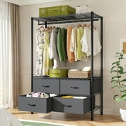 Heavy Duty Clothes Rack with 4 Fabric Drawers Adjustable Metal Wire Garment Rack W/Hanging Rod, DIY Freestanding Clothing Rack, 400lbs Load Capacity, Black
