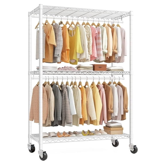 Heavy Duty Clothes Rack, 81" H Clothing Racks for Hanging Clothes, Clothing Rack with Wheels and Adjustable Feet, Max Load 440LBS, White