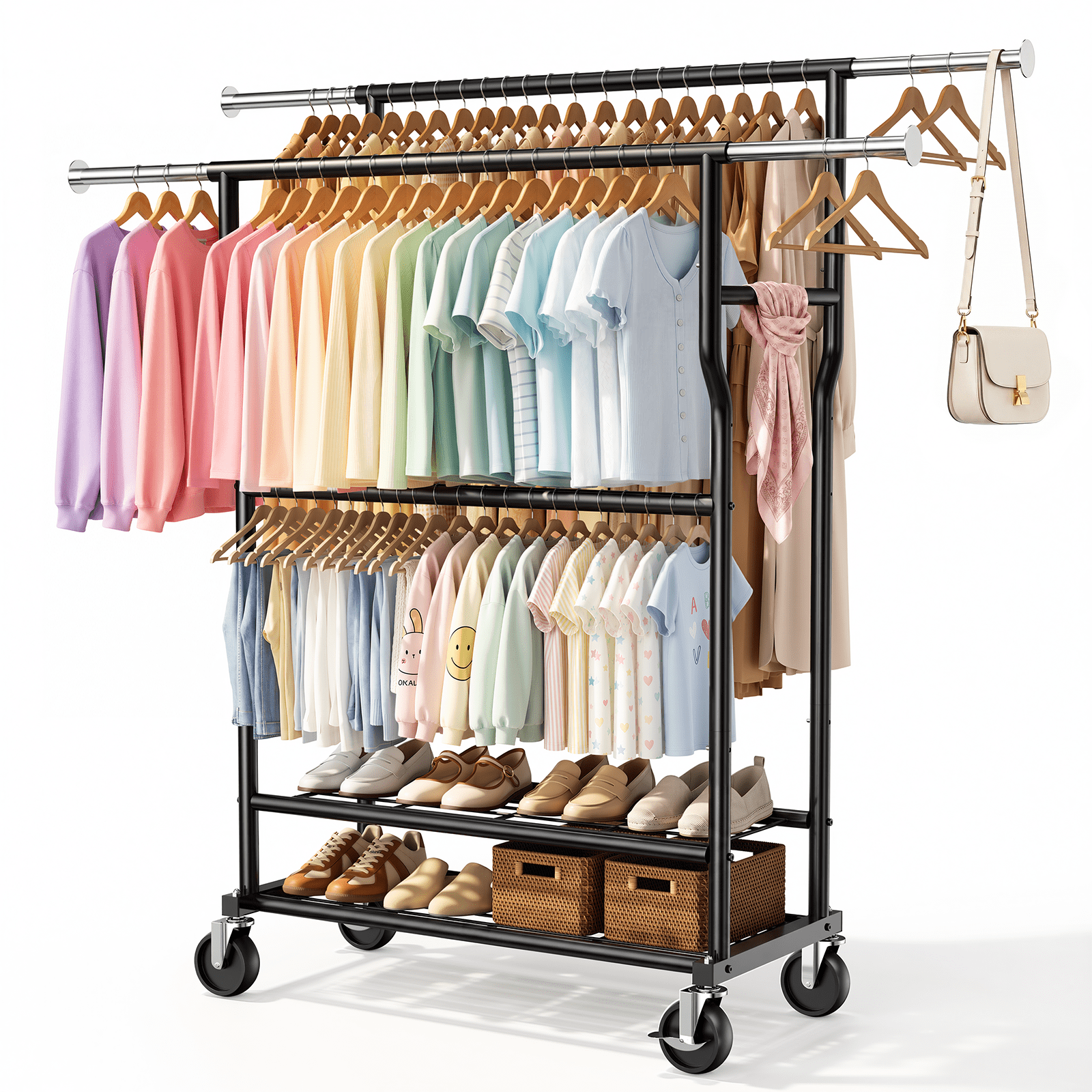 Heavy Duty Clothes Rack, 960LBS Adjustable Rolling Garment Rack with ...
