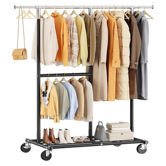 Heavy Duty Clothes Rack, Adjustable Clothing Rack with Wheels, 455 LBS Static Load Capacity, 69.1" W Rolling Garment Rack for Walk-in Closet, Bedroom, Laundry Room, Use, Black