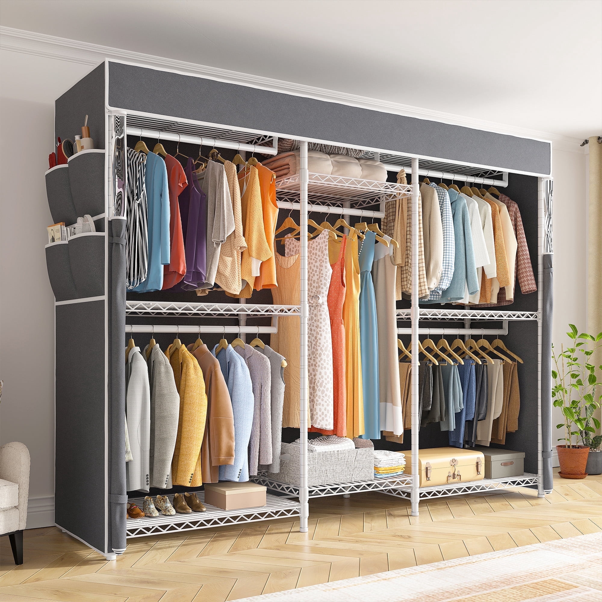 Heavy Duty Clothes Rack with Cover Loads 900LBS, Clothing Racks for ...