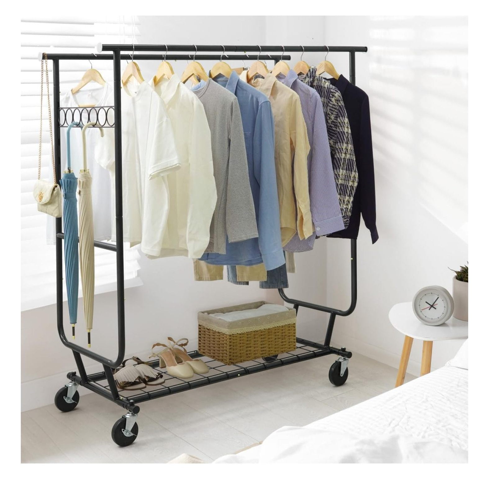 Heavy Duty Clothes Rack with Double Rods, 660LBS Capacity Rolling ...