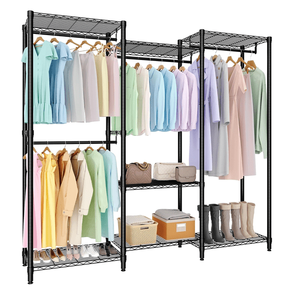 Heavy Duty Clothes Rack,Freestanding Clothes Rack with Shelves& Hanger,Wardrobe Clothes Organizer For Bedroom&Laundry Room,Max Load 500 LBS