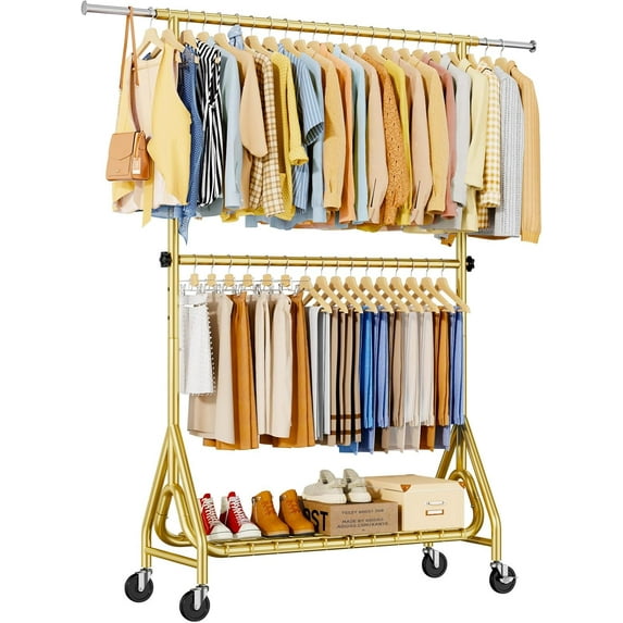 Heavy Duty Clothes Rack for Hanging Clothes, Double Rods Clothing Rack ...