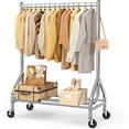 thumbnail image 1 of Heavy Duty Clothes Rack Load 420 LBS, Rolling Garment Rack with Lockable Wheels, Standing Metal Clothing Rack with Shelves, Portable Wardrobe Sturdy Coat Rack for Hanging Clothes (Silver), 1 of 17