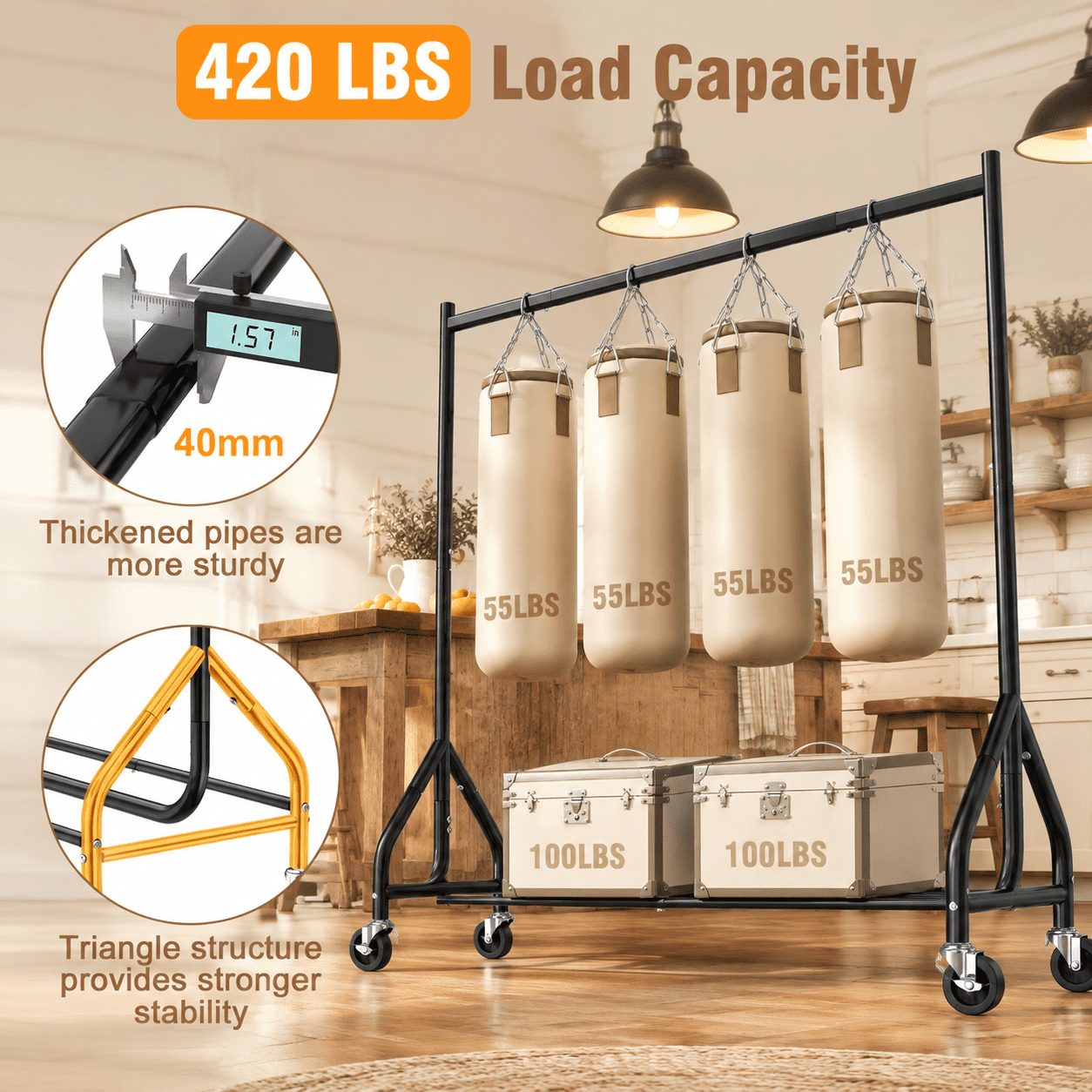 Transportable Clothes Rack Heavy Duty Clothes Rack Load 420 Lbs Rolling Garment With Lockable ...
