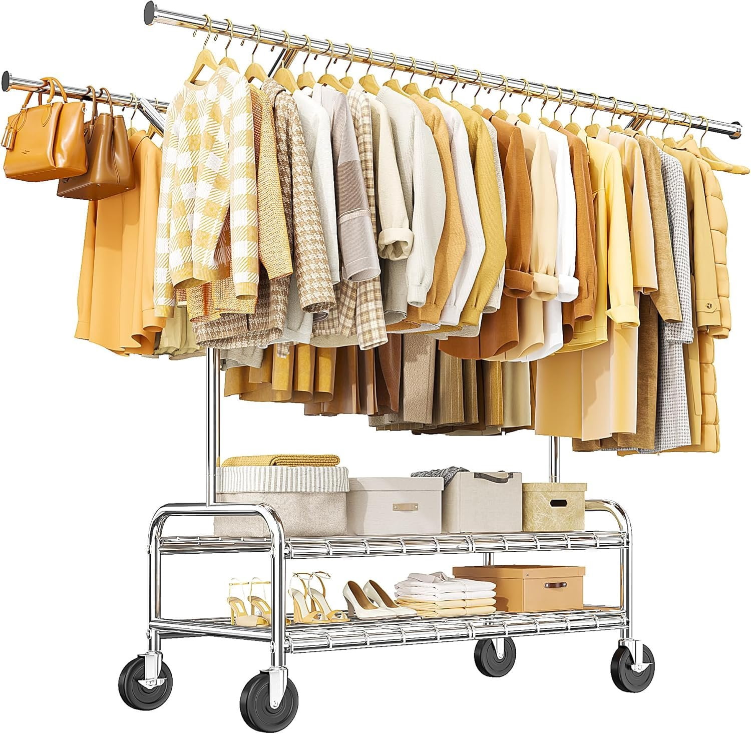 Heavy Duty Clothes Rack Load 500 LBS, Rolling Clothing Rack with Wheels ...