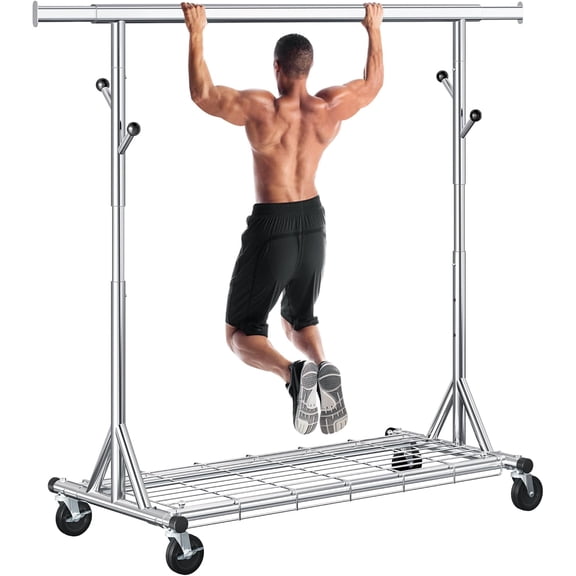 Heavy Duty Clothes Rack Load 630 lbs, Metal Rolling Clothing Rack With Sturdy Wheel And Shelves, Adjustable Portable Hanging Garment Rack For Clothes,Chrome Stainless Steel