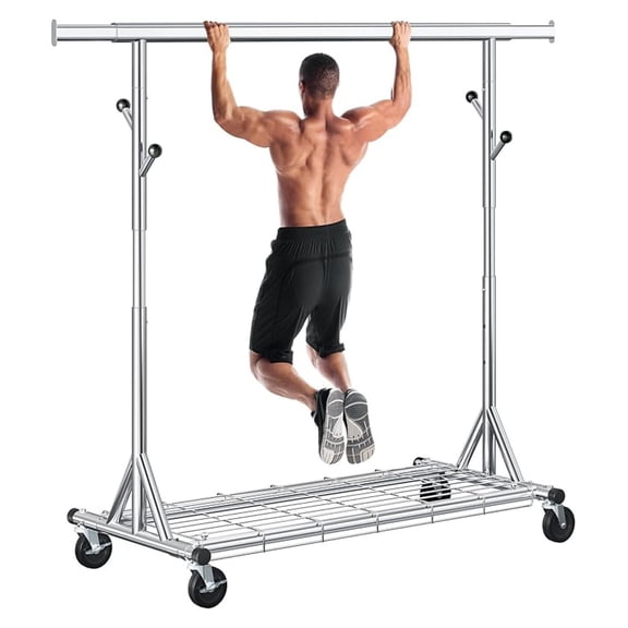Heavy Duty Clothes Rack Load 630 lbs, Metal Rolling Clothing Rack With Sturdy Wheel And Shelves, Adjustable Portable Hanging Garment Rack For Clothes, Stainless Steel