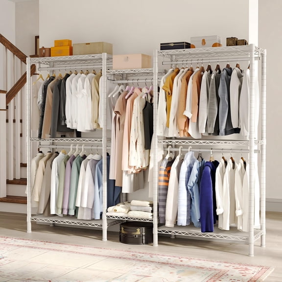 Heavy Duty Clothes Rack,Max Load 905 lbs Adjustable Metal Wardrobe Closet Organizer,Freestanding Garment Rack,White
